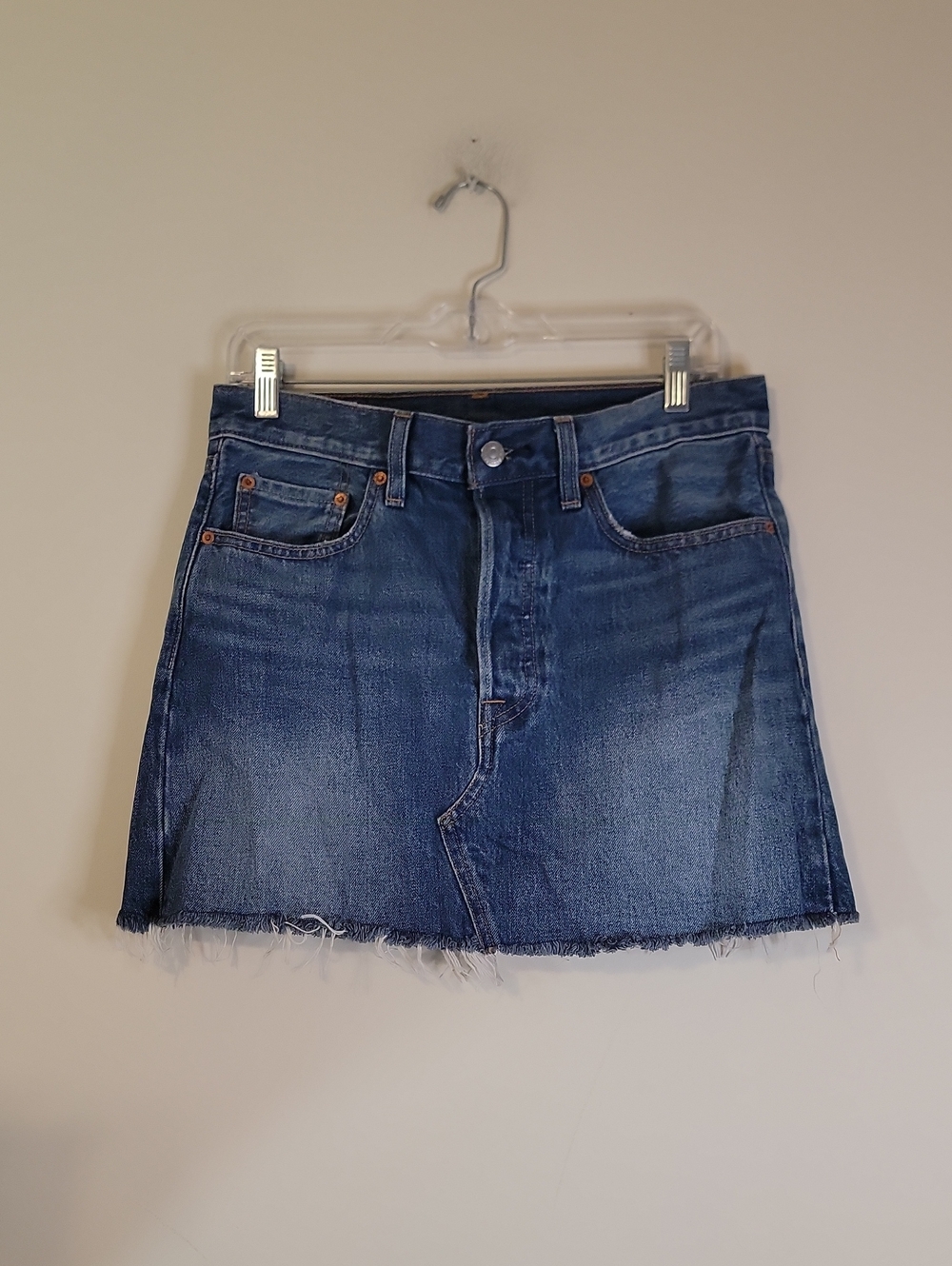 Levi's Blue Frayed Hem Denim Mini Skirt